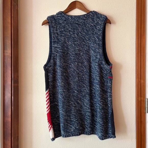 EUC VTG Sweater Vest Knit Red White Blue Stars Stripes Fourth of July 4th Size L - Picture 5 of 7